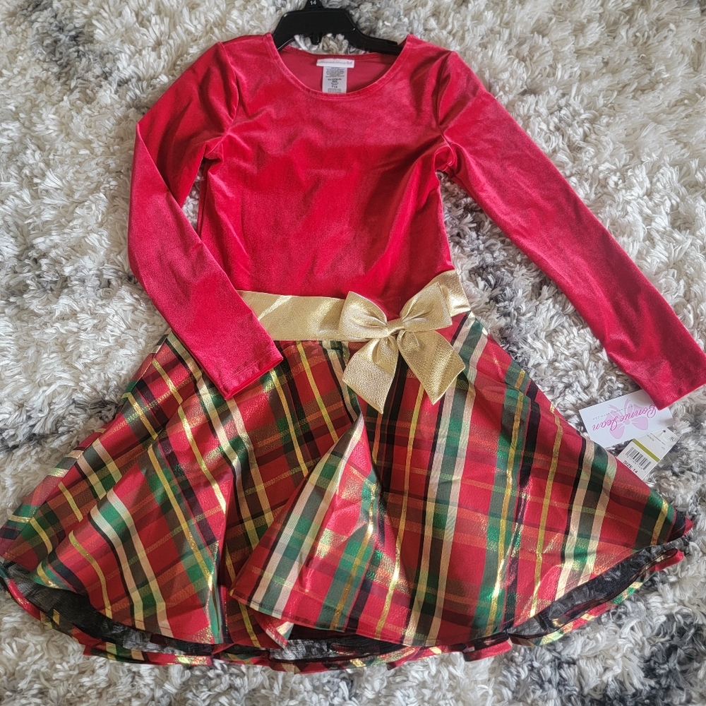 NWT BONNIE JEAN Little Girls Velvet Bodice to Plaid Skirt Dress